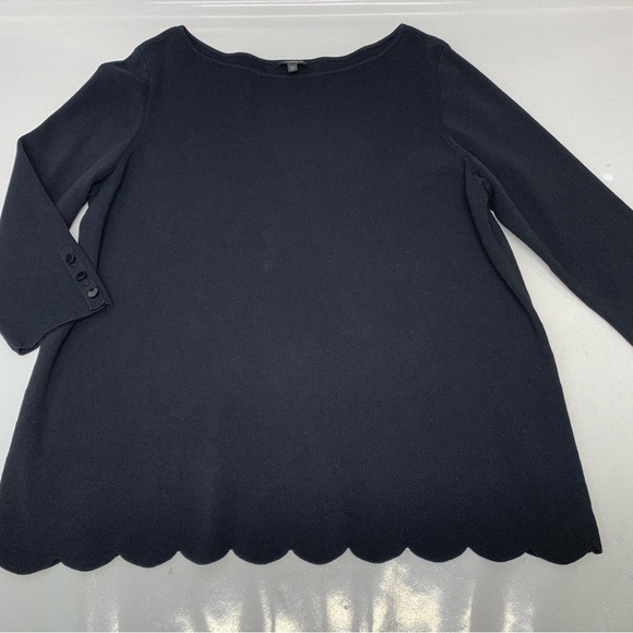 Talbots Rib Knit Top 2X Black Scallop Hem Cotton Modal Stretch Boat Neck - Picture 7 of 11